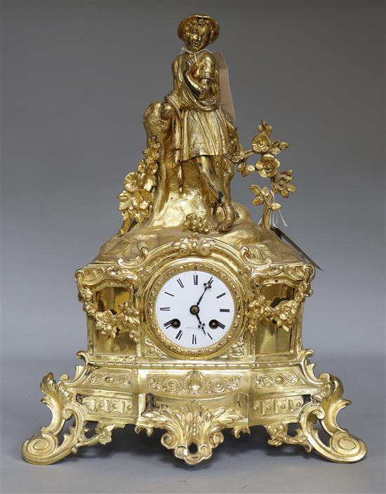 A French gilt spelter figural mantel clock